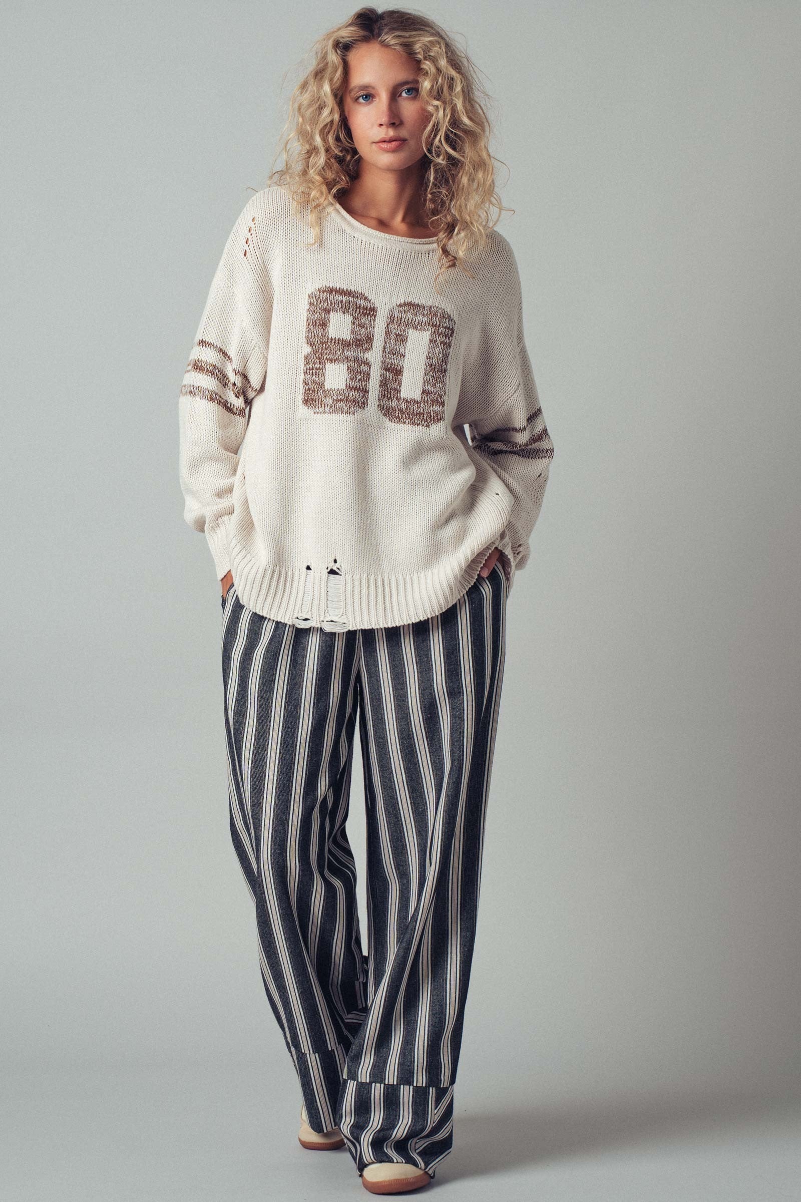Wide Leg Striped Pants with Drawstring Tassel in Black - Women's Casual Pants | Urban Daizy