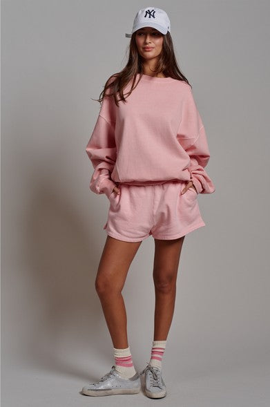 Cotton Blend Knit Lounge Shorts With Elastic Waistband in Pink Clay - Women's Pants | Urban Daizy
