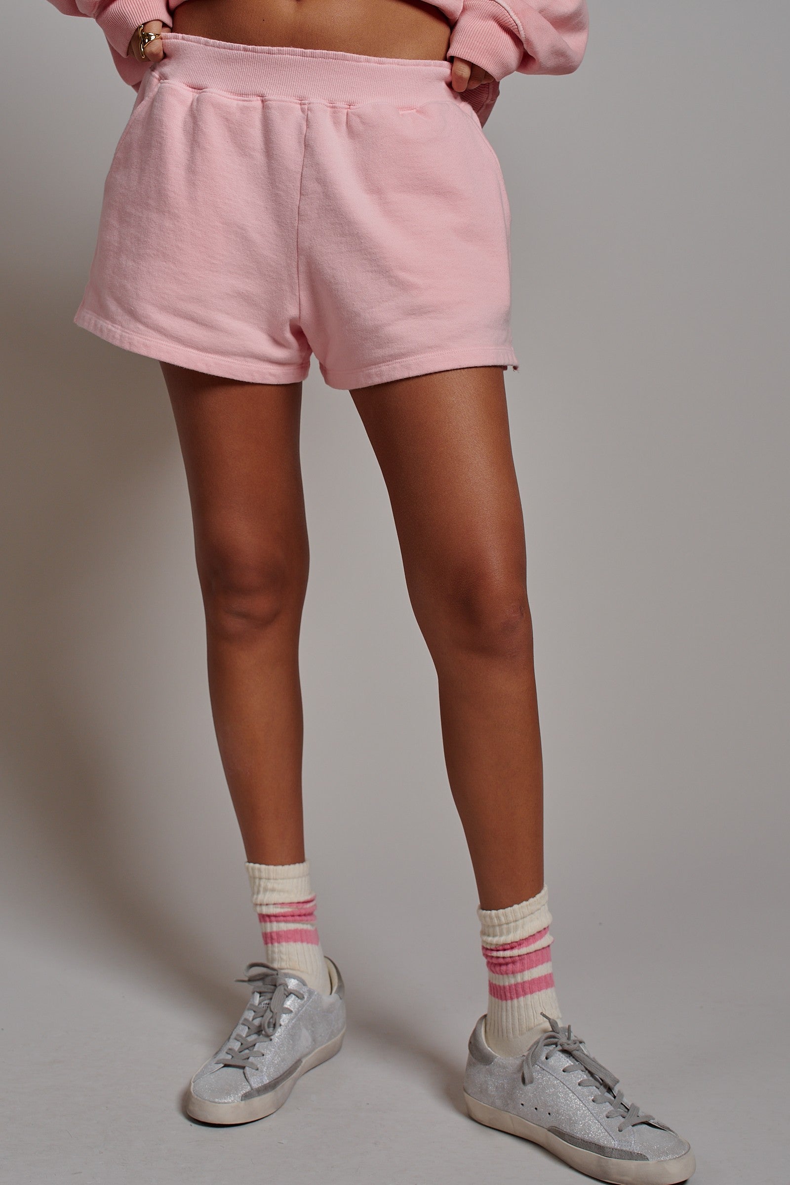 Cotton Blend Knit Lounge Shorts With Elastic Waistband in Pink Clay - Women's Pants | Urban Daizy