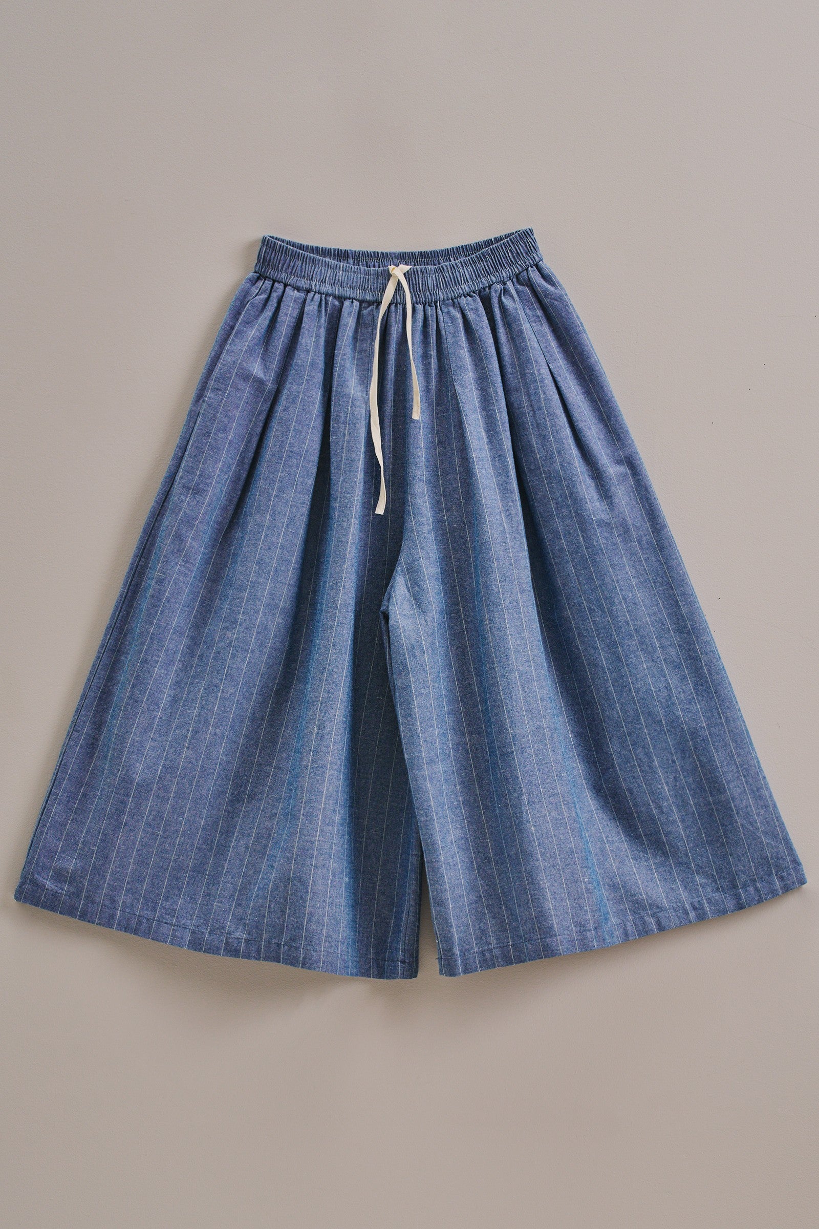 Striped Wide Leg Culotte Pants With Drawstring Waist in Blue - Women's Pants | Urban Daizy