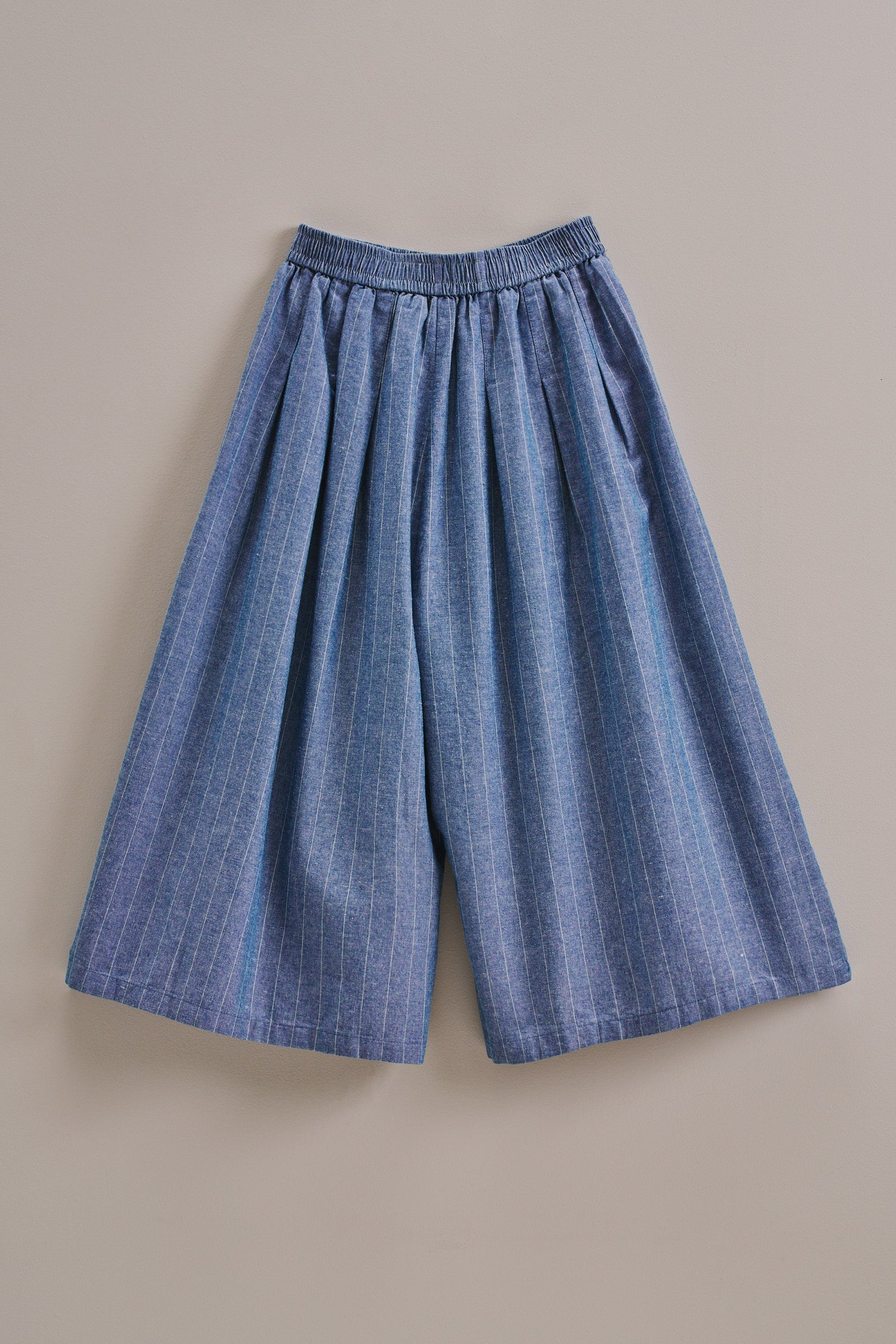 Striped Wide Leg Culotte Pants With Drawstring Waist in Blue - Women's Pants | Urban Daizy