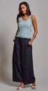 Polka Dot High-Rise Wide-Leg Dress Pants in Dk Denim - Women's Pants | Urban Daizy