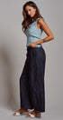 Polka Dot High-Rise Wide-Leg Dress Pants in Dk Denim - Women's Pants | Urban Daizy