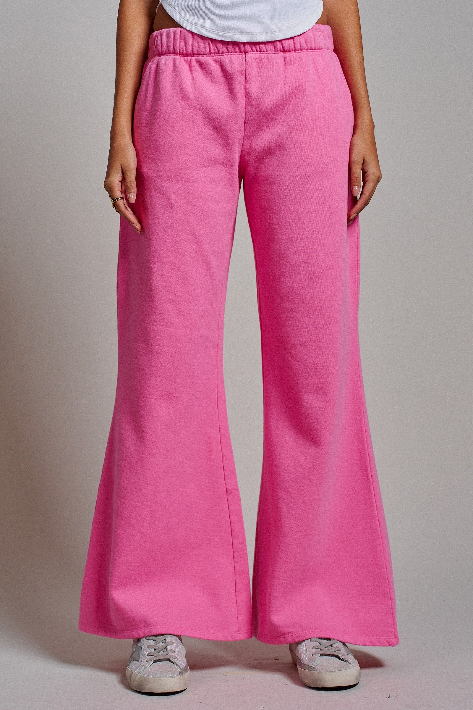 Wide-Leg Lounge Pants With Elastic Waistband in Candy Pink - Women's Pants | Urban Daizy