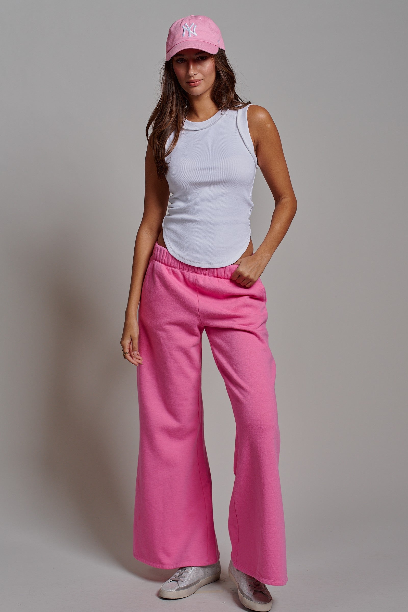 Wide-Leg Lounge Pants With Elastic Waistband in Candy Pink - Women's Pants | Urban Daizy