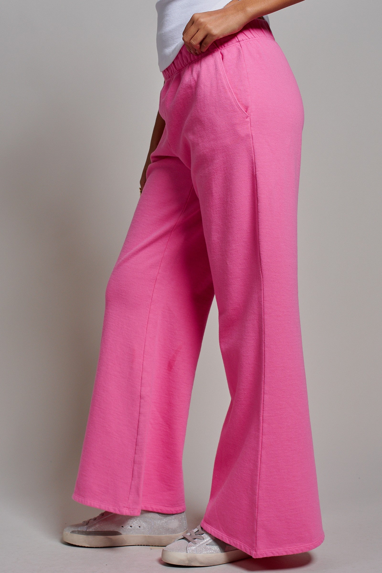 Wide-Leg Lounge Pants With Elastic Waistband in Candy Pink - Women's Pants | Urban Daizy