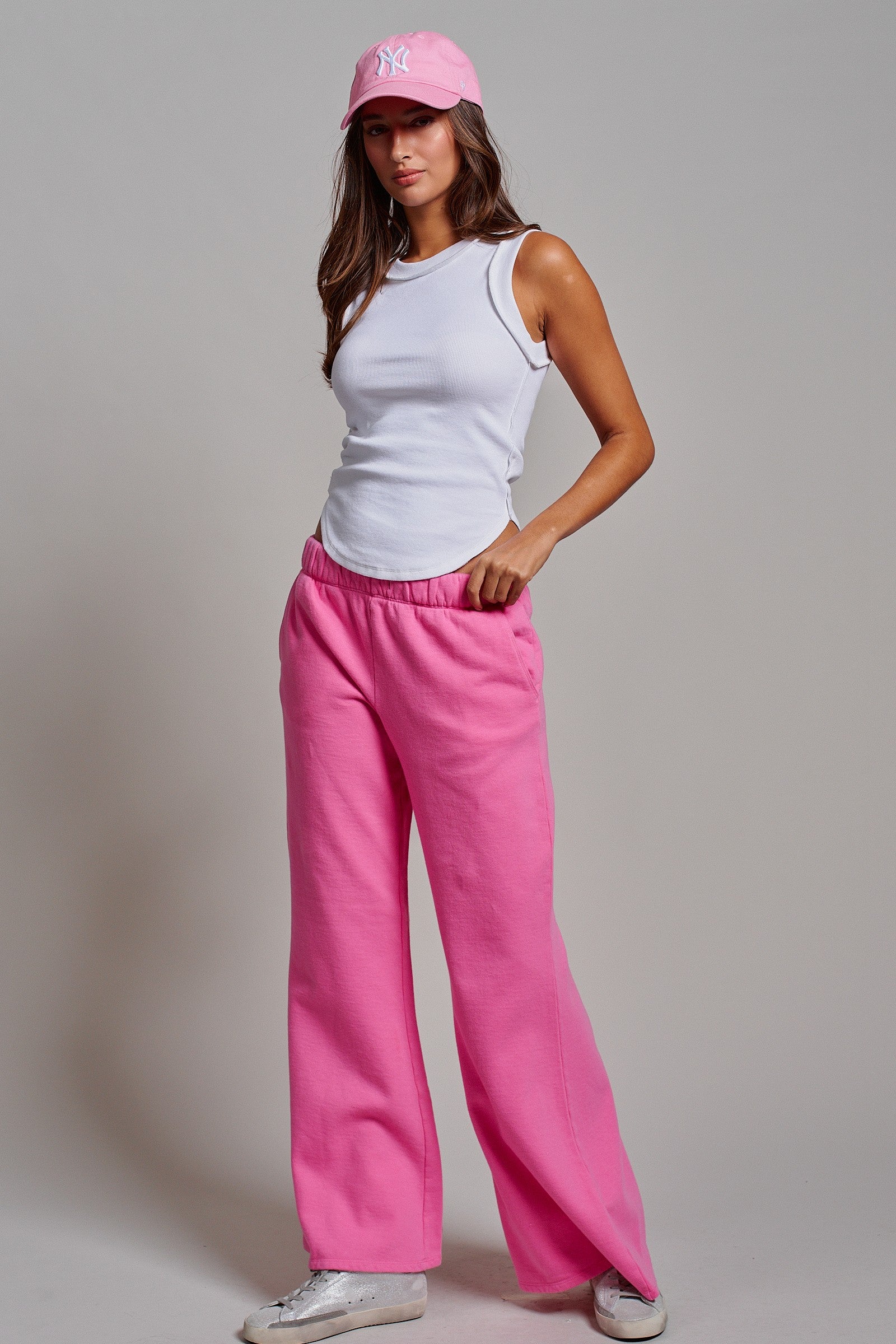 Wide-Leg Lounge Pants With Elastic Waistband in Candy Pink - Women's Pants | Urban Daizy