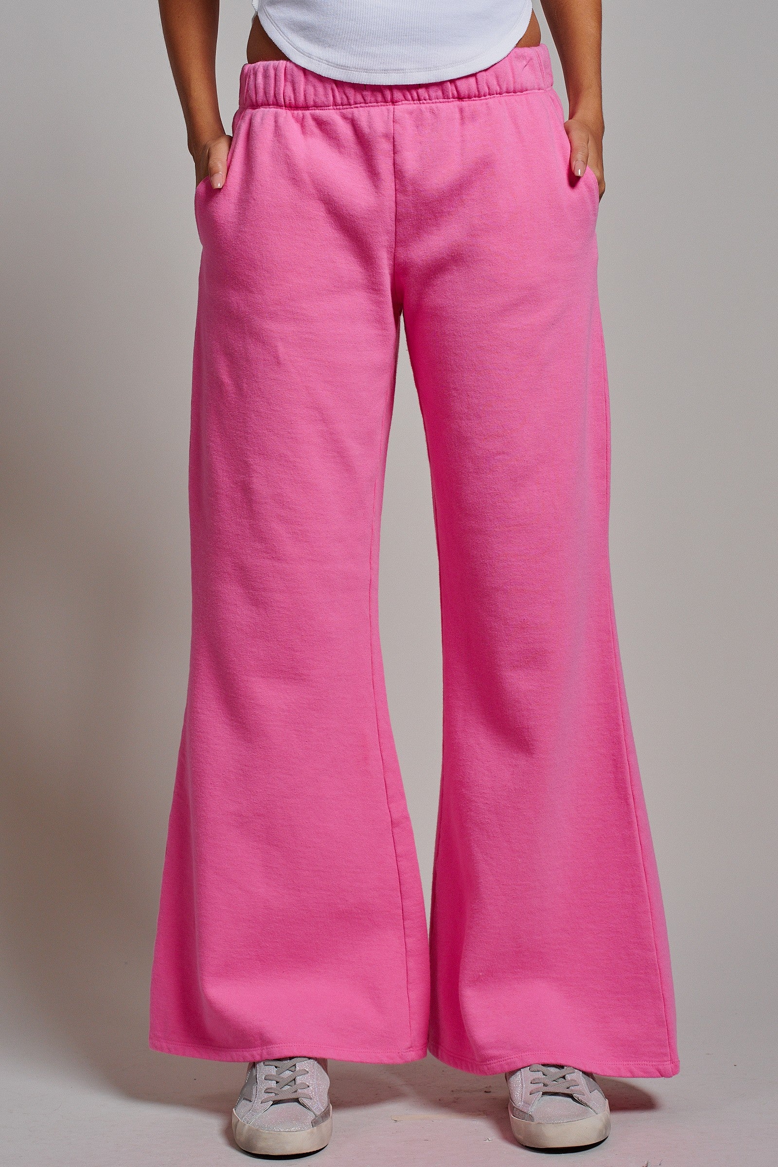 Wide-Leg Lounge Pants With Elastic Waistband in Candy Pink - Women's Pants | Urban Daizy