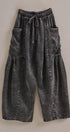 Washed Denim Utility Wide Leg Pants With Cargo Pockets in Black - Women's Pants | Urban Daizy