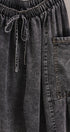 Washed Denim Utility Wide Leg Pants With Cargo Pockets in Black - Women's Pants | Urban Daizy
