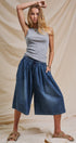 Polka Dot Drawstring Culotte Pants in Dk Denim - Women's Pants | Urban Daizy