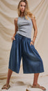 Polka Dot Drawstring Culotte Pants in Dk Denim - Women's Pants | Urban Daizy