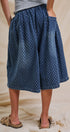 Polka Dot Drawstring Culotte Pants in Dk Denim - Women's Pants | Urban Daizy