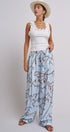 Rope Print Wide Leg Maxi Pants With Drawstring in Blue - Women's Pants | Urban Daizy