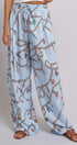 Rope Print Wide Leg Maxi Pants With Drawstring in Blue - Women's Pants | Urban Daizy