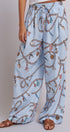 Rope Print Wide Leg Maxi Pants With Drawstring in Blue - Women's Pants | Urban Daizy