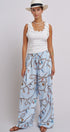 Rope Print Wide Leg Maxi Pants With Drawstring in Blue - Women's Pants | Urban Daizy