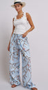 Rope Print Wide Leg Maxi Pants With Drawstring in Blue - Women's Pants | Urban Daizy