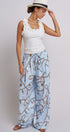 Rope Print Wide Leg Maxi Pants With Drawstring in Blue - Women's Pants | Urban Daizy