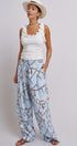 Rope Print Wide Leg Maxi Pants With Drawstring in Blue - Women's Pants | Urban Daizy