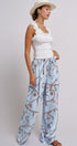 Rope Print Wide Leg Maxi Pants With Drawstring in Blue - Women's Pants | Urban Daizy