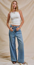 Sparkle Wash Wide-Leg Denim Jeans in Denim - Women's Pants | Urban Daizy