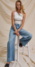 Sparkle Wash Wide-Leg Denim Jeans in Denim - Women's Pants | Urban Daizy