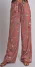 Satin Wide Leg Pants - Rope Print With Elastic Waist in Brown - Women's Pants | Urban Daizy