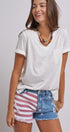 Stars And Stripes Cutoff Denim Shorts Distressed in Lt Denim - Women's Pants | Urban Daizy