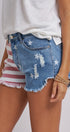 Stars And Stripes Cutoff Denim Shorts Distressed in Lt Denim - Women's Pants | Urban Daizy