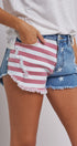 Stars And Stripes Cutoff Denim Shorts Distressed in Lt Denim - Women's Pants | Urban Daizy