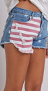 Stars And Stripes Cutoff Denim Shorts Distressed in Lt Denim - Women's Pants | Urban Daizy