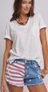 Stars And Stripes Cutoff Denim Shorts Distressed in Lt Denim - Women's Pants | Urban Daizy