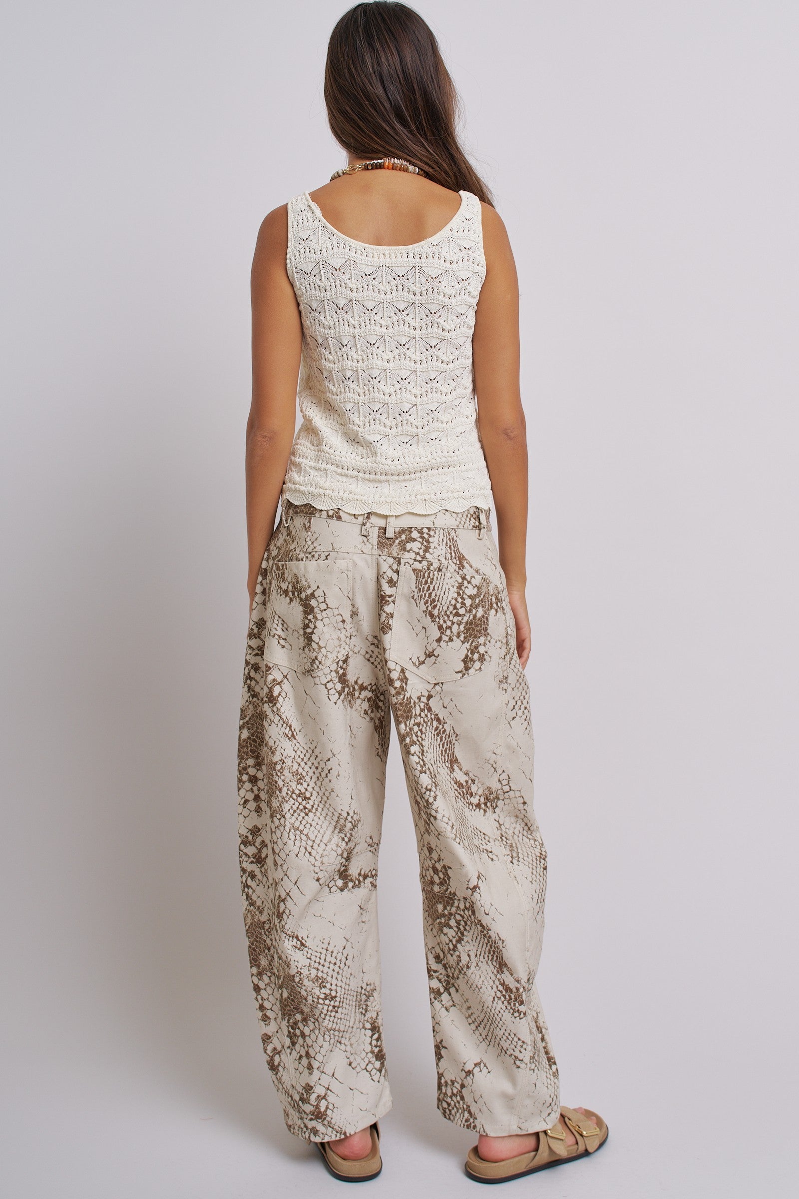 Python Print Wide Leg Pants High Waist Cotton in Ivory - Women's Pants | Urban Daizy