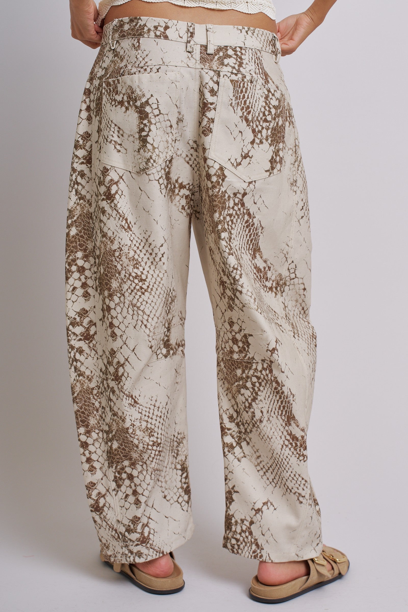 Python Print Wide Leg Pants High Waist Cotton in Ivory - Women's Pants | Urban Daizy