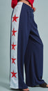 Varsity Star Side Stripe Wide-Leg Pants in Navy - Women's Pants | Urban Daizy