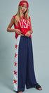 Varsity Star Side Stripe Wide-Leg Pants in Navy - Women's Pants | Urban Daizy
