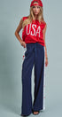 Varsity Star Side Stripe Wide-Leg Pants in Navy - Women's Pants | Urban Daizy