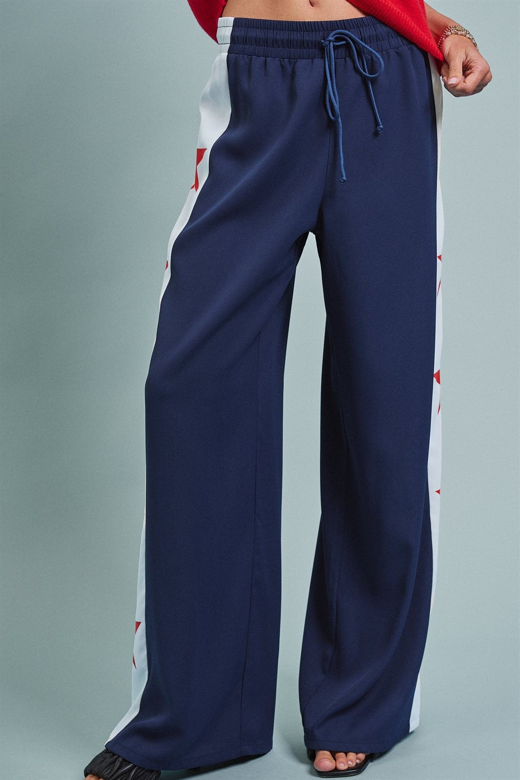 Varsity Star Side Stripe Wide-Leg Pants in Navy - Women's Pants | Urban Daizy