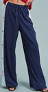 Varsity Star Side Stripe Wide-Leg Pants in Navy - Women's Pants | Urban Daizy