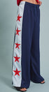 Varsity Star Side Stripe Wide-Leg Pants in Navy - Women's Pants | Urban Daizy
