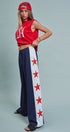 Varsity Star Side Stripe Wide-Leg Pants in Navy - Women's Pants | Urban Daizy
