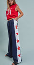 Varsity Star Side Stripe Wide-Leg Pants in Navy - Women's Pants | Urban Daizy