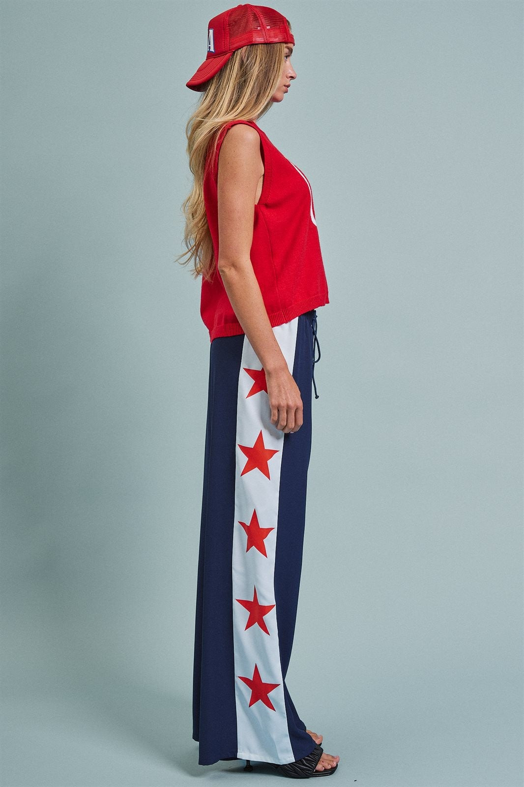 Varsity Star Side Stripe Wide-Leg Pants in Navy - Women's Pants | Urban Daizy