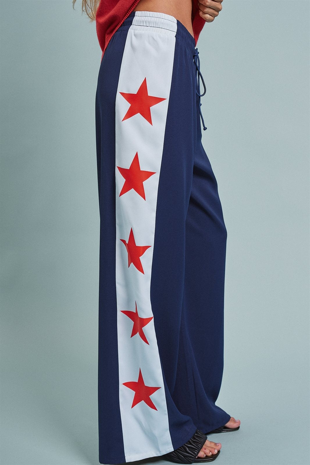 Varsity Star Side Stripe Wide-Leg Pants in Navy - Women's Pants | Urban Daizy