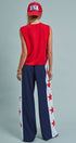 Varsity Star Side Stripe Wide-Leg Pants in Navy - Women's Pants | Urban Daizy