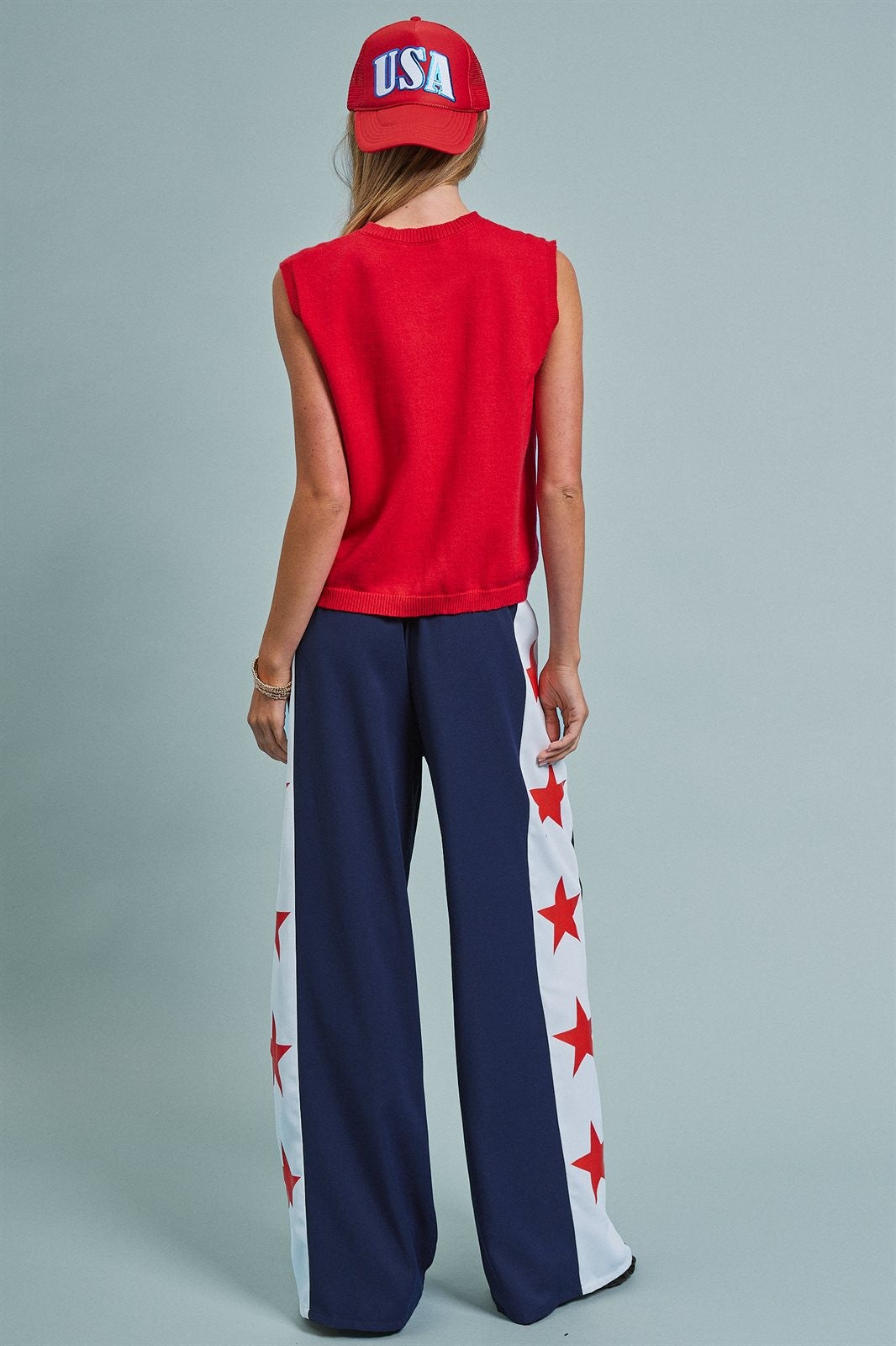 Varsity Star Side Stripe Wide-Leg Pants in Navy - Women's Pants | Urban Daizy