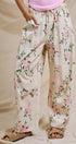 Floral Print Wide-Leg Drawstring Pants in Cream Pink - Women's Pants | Urban Daizy