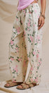 Floral Print Wide-Leg Drawstring Pants in Cream Pink - Women's Pants | Urban Daizy