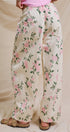 Floral Print Wide-Leg Drawstring Pants in Cream Pink - Women's Pants | Urban Daizy